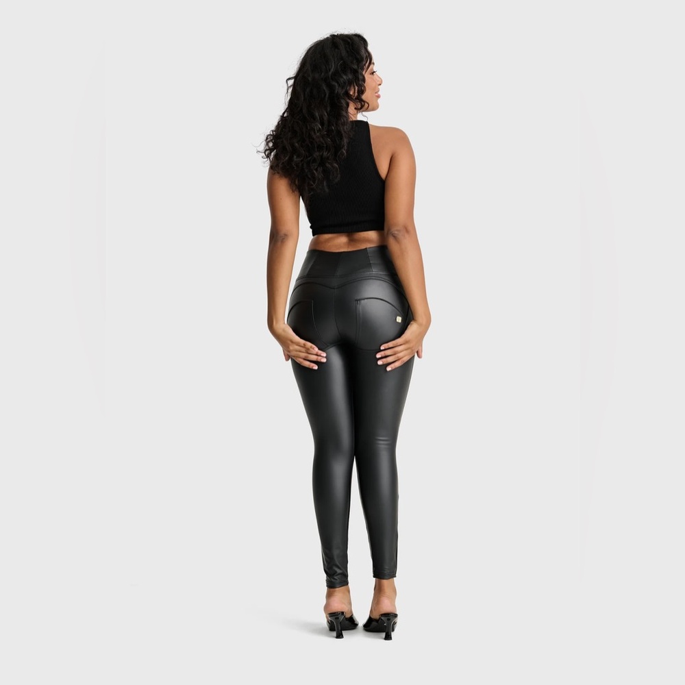 Freddy Black Faux Leather Skinny Jumpsuit-Style Leggings